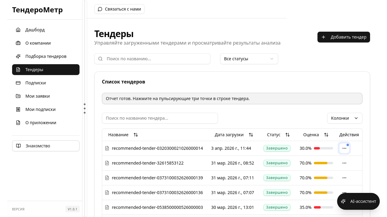 Список тендеров в ТендероМетр